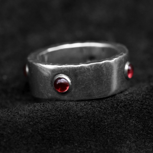 Double Sterling Silver Bands with Garnet